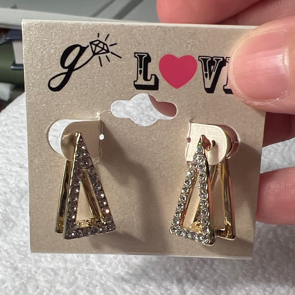 3/$15 Love Gold Rhinestone Earrings Lot 494